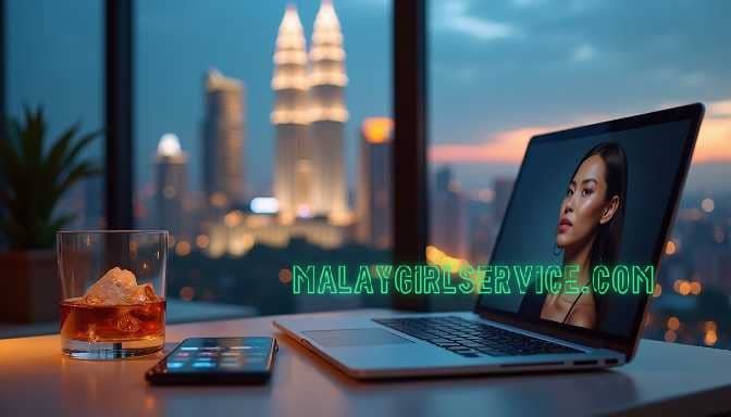 KL Escort Laptop with escort girl service on screen, whiskey, and city skyline Girl Service